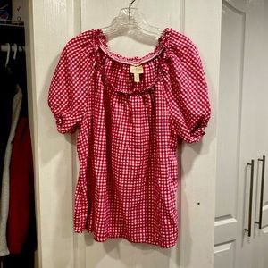 ST John’s Bay Women’s Red and White Gingham scooped neck peasant blouse size XL